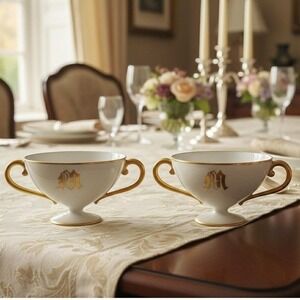 Antique Carl Tielsch (C.T.) Altwasser Monogrammed Bouillon Cups Germany Silesia